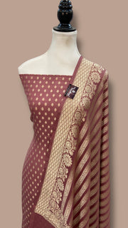 Dusty Rose Pink Khaddi Georgette Banarasi Dress material Water Zari - The Handlooms
