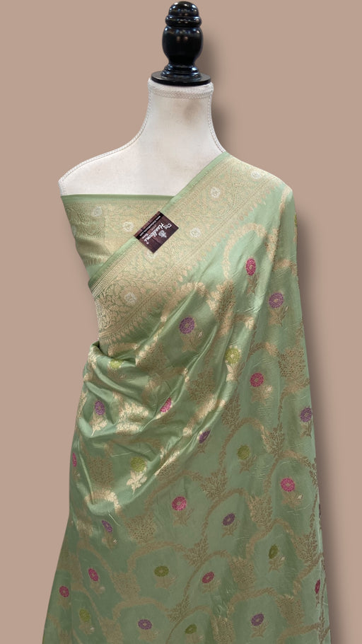 Pista Pure Katan Silk Banarasi Handloom Saree - All Over Jaal Work - With Meenakari - The Handlooms