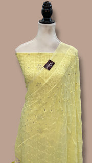 Pure Georgette Banarasi Chikankari Dress Material - The Handlooms