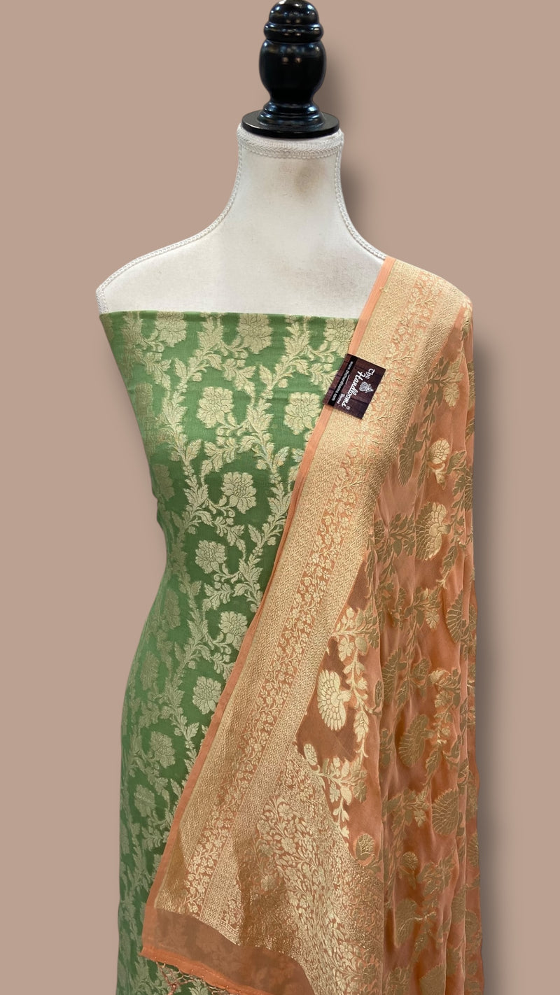 Pure Khaddi Georgette Banarasi Suit and Dupatta - The Handlooms