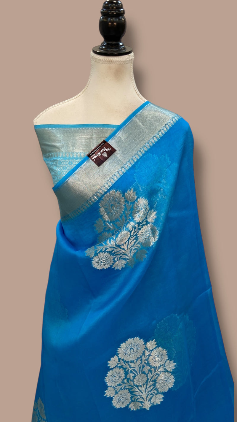 Firozi Pure Kora Handloom Banarasi Saree - The Handlooms