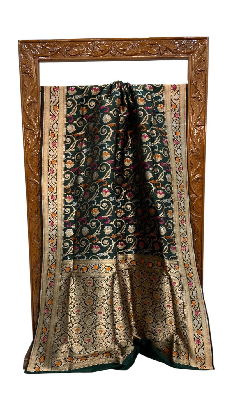 Pure Katan Silk Banarasi Handloom Saree - All over Jaal work With Meenakari - The Handlooms