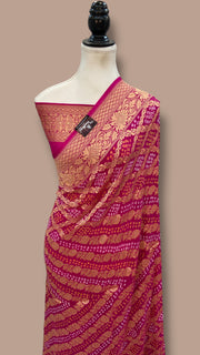 Pure Georgette Banarasi Bandhej Handloom Saree - The Handlooms
