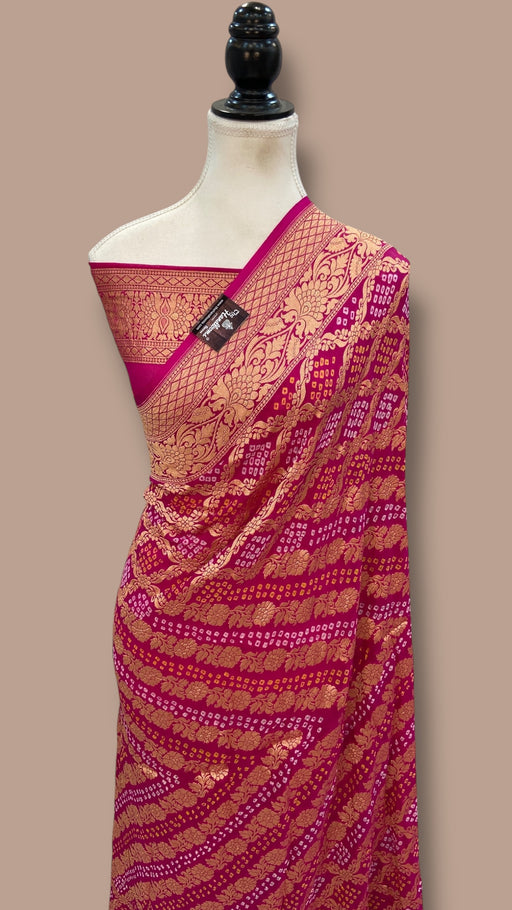 Pure Georgette Banarasi Bandhej Handloom Saree - The Handlooms