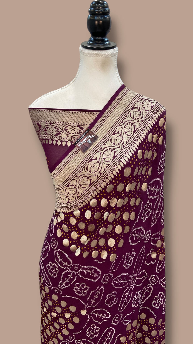 Pure Georgette Banarasi Bandhej Handloom Saree - Water Zari - The Handlooms