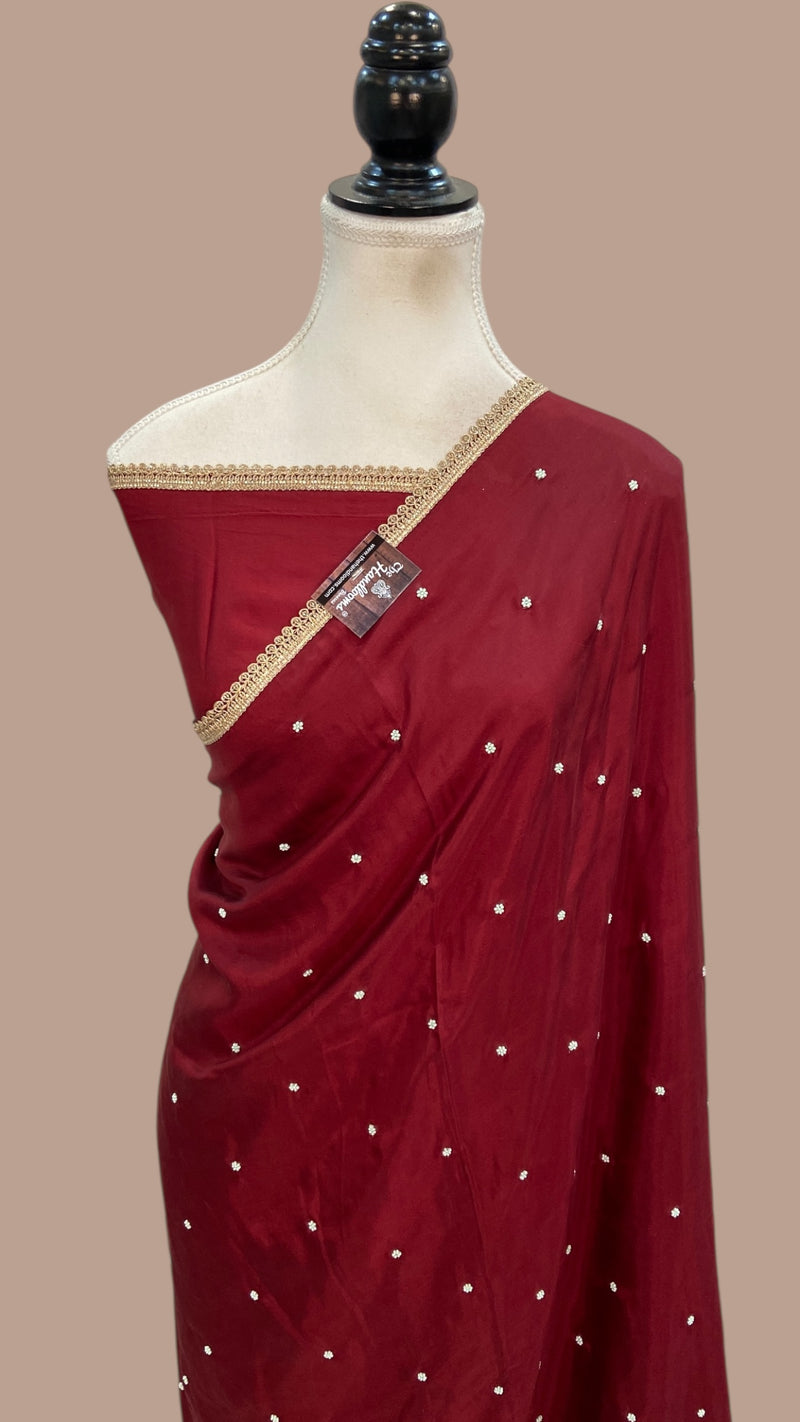 Pure Crepe Silk Handloom Banarasi Saree with Handwork