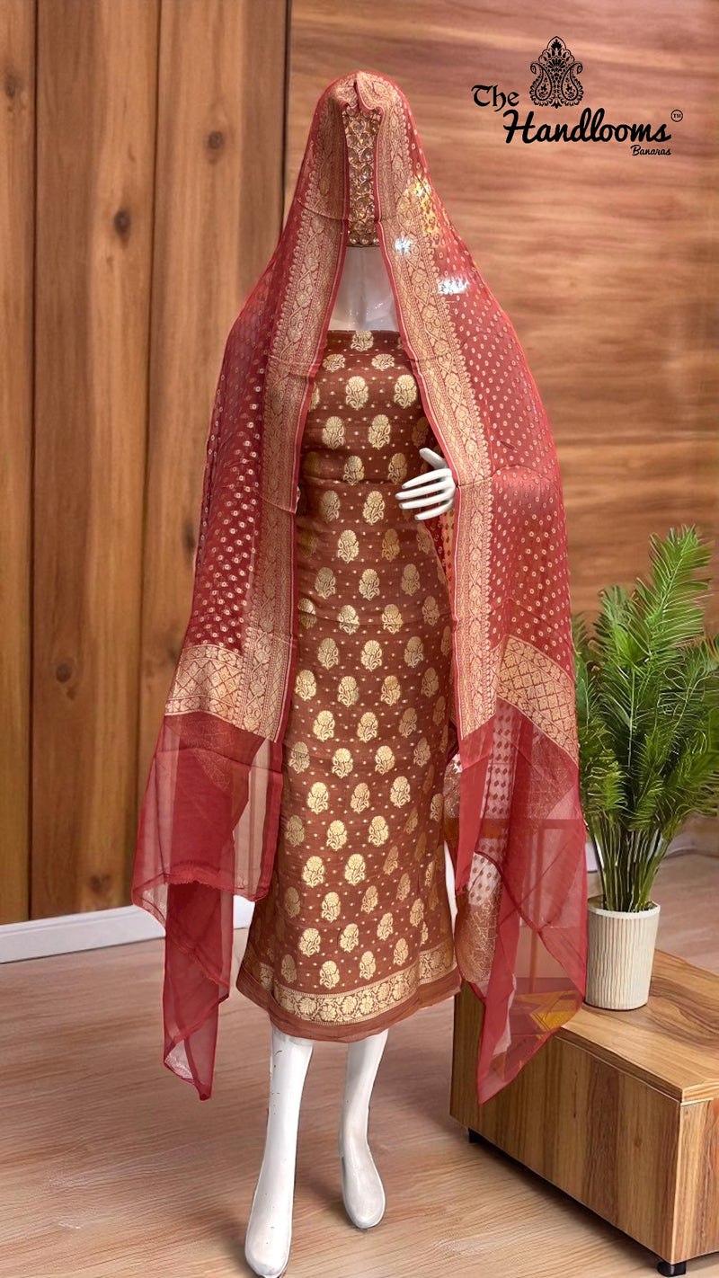 Tissue Khaddi Georgette Banarasi Dress material - The Handlooms