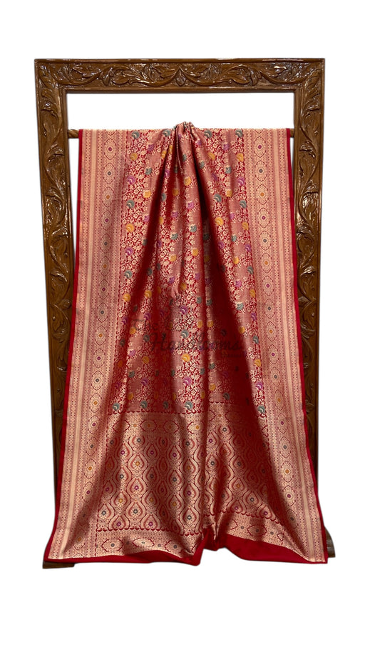 Regal Pure Katan Silk Banarasi Saree – Handwoven Tanchui Brocade with Meenakari Work - The Handlooms