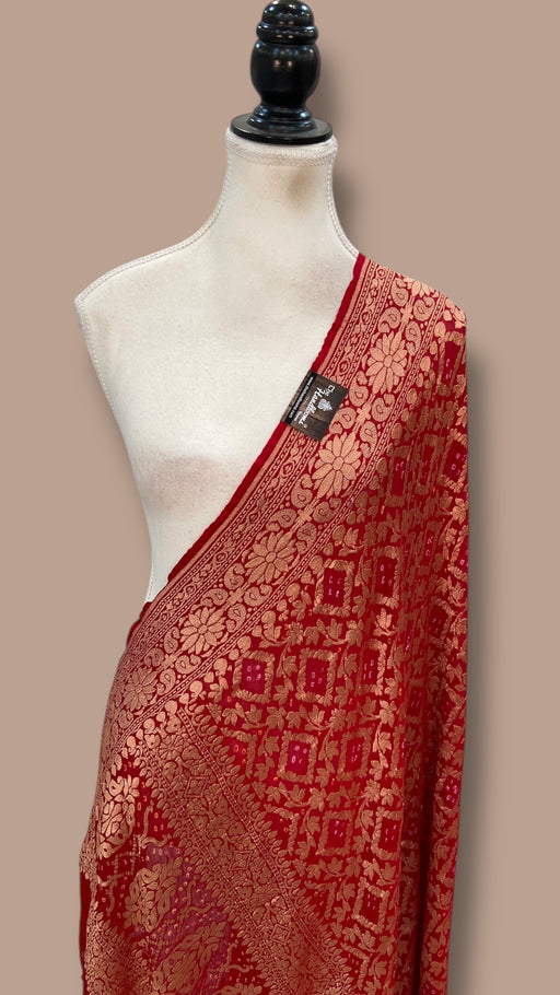 Pure Georgette Banarasi Bandhej Handloom Dupatta - The Handlooms