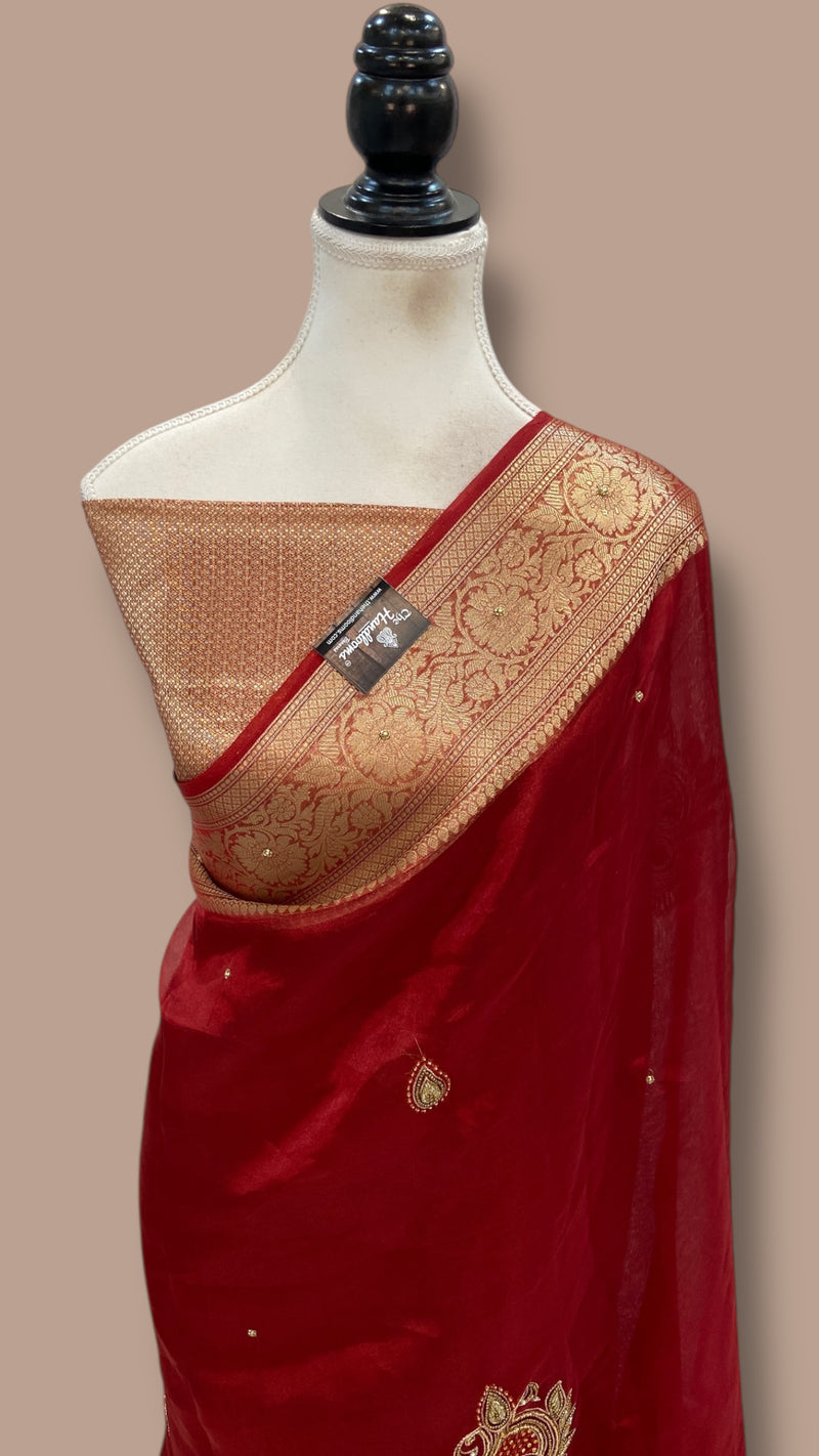 Pure Kora Tissue Handloom Banarasi Saree - Handwork - The Handlooms