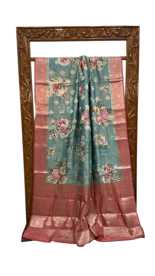 Pure Chiniya Silk Handloom Banarasi Saree Digital Print - The Handlooms