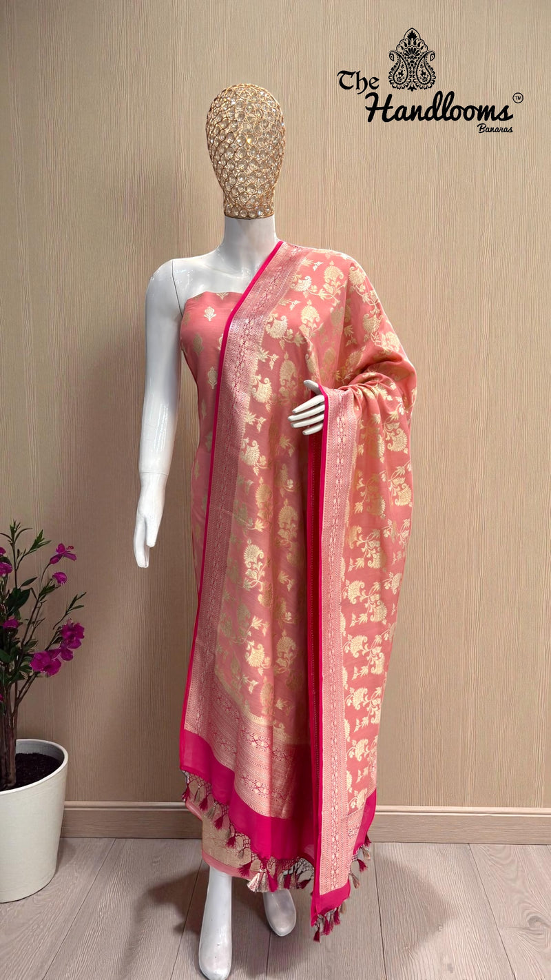 Pure Moonga Georgette Banarasi Dress material - The Handlooms