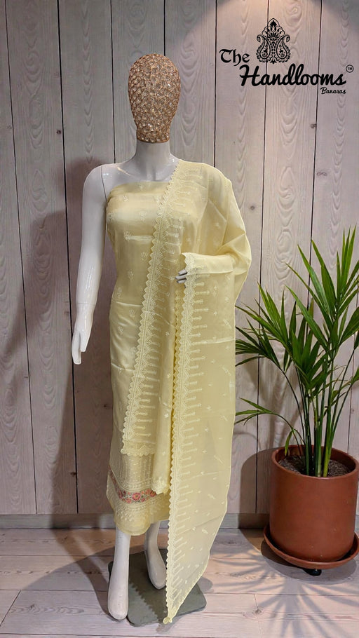 Pure Tussar Chikankari Handloom Banarasi Dress Material - The Handlooms