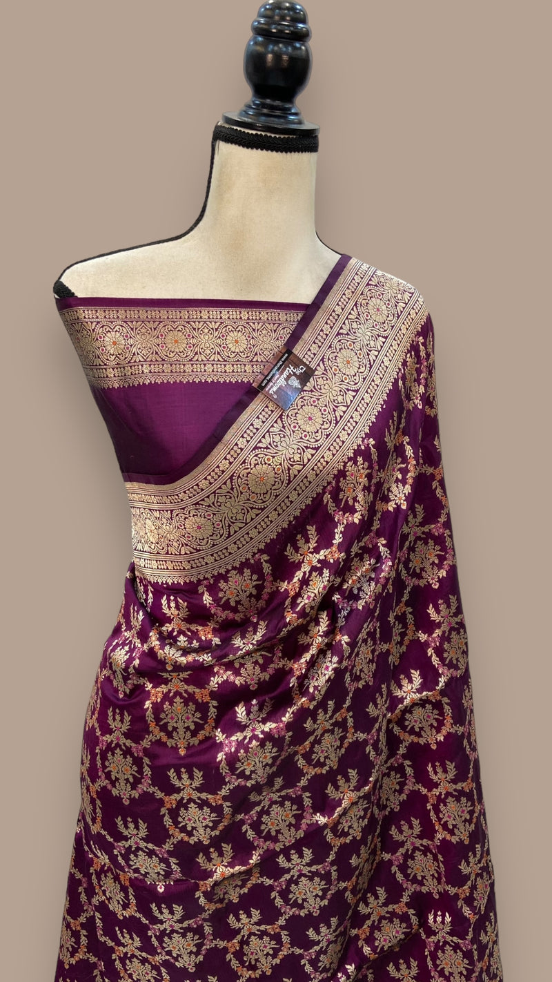 Pure Katan Silk Banarasi Handloom Saree - All over Jaal work - With Meenakari - The Handlooms