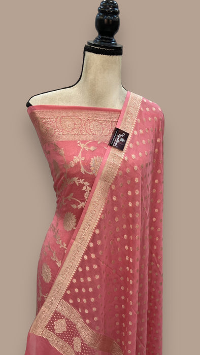 Pink Pure Khaddi Georgette Banarasi Dress material