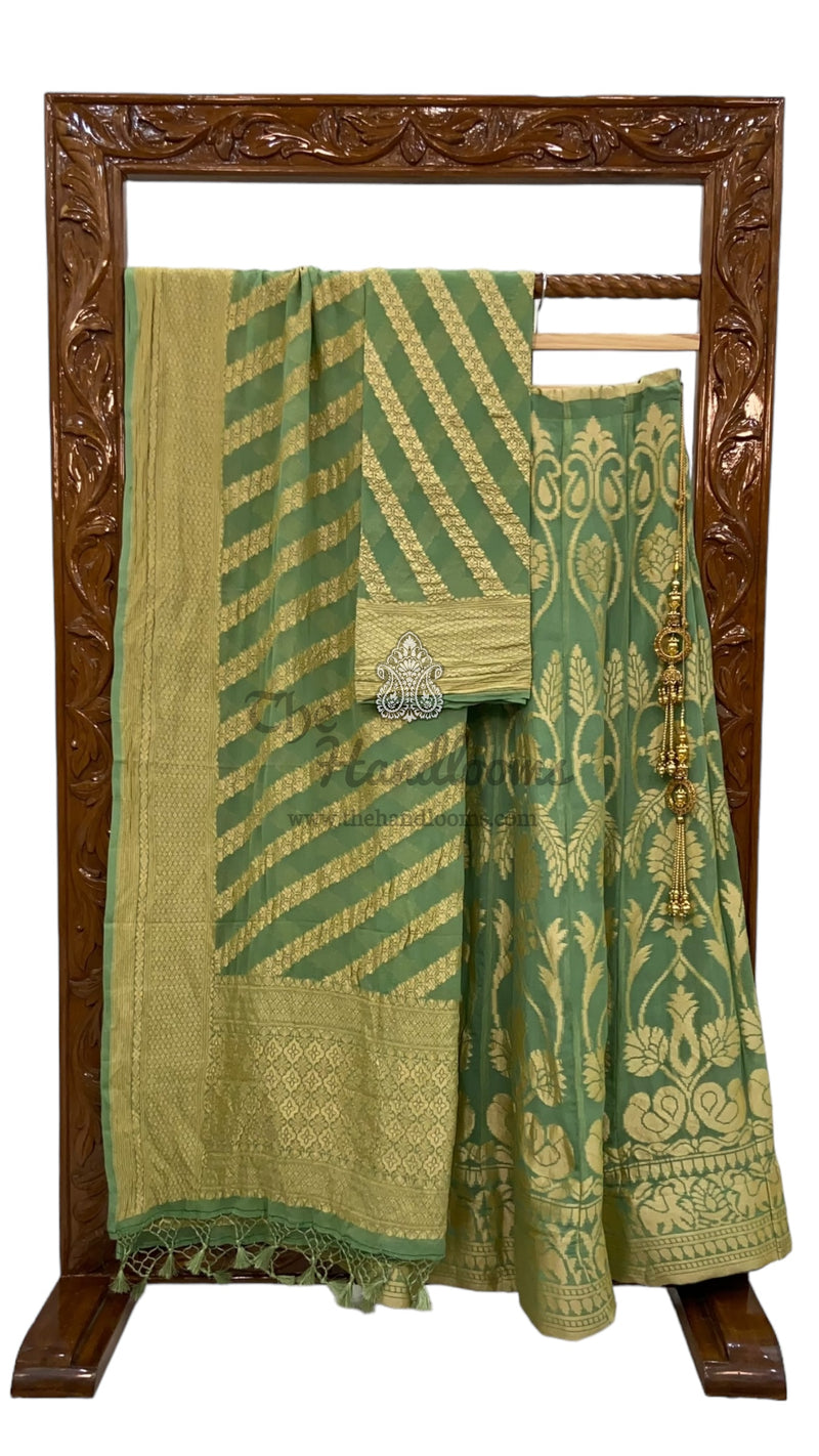 Pure Khaddi Georgette Handloom Banarasi Lehenga - Stitched - The Handlooms