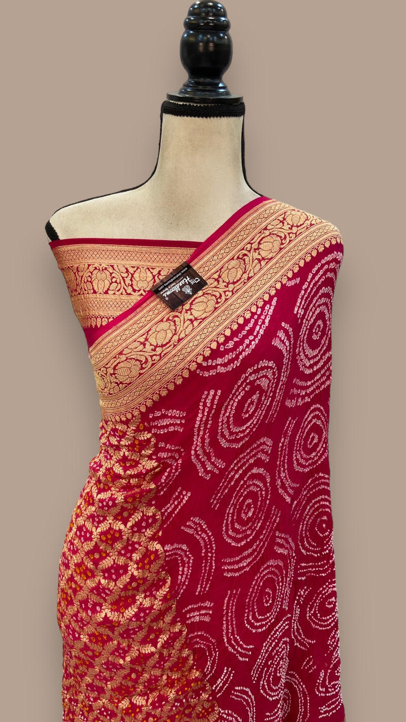 Pure Georgette Banarasi Bandhej Handloom Saree - The Handlooms