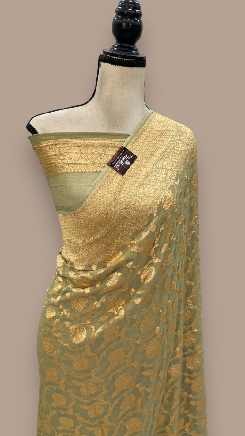 Khaddi Georgette Banarasi Saree - Gold zari - The Handlooms