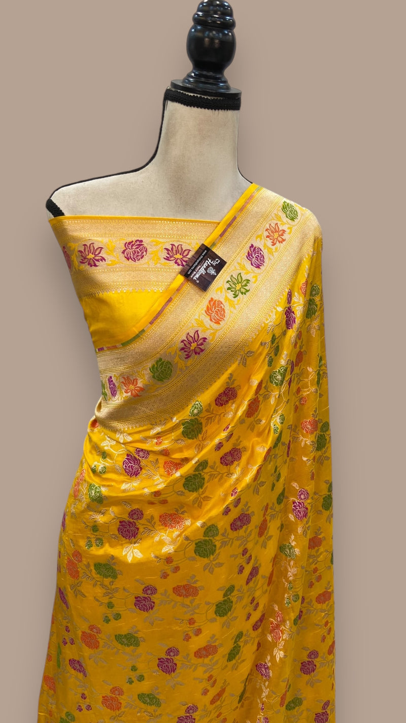 Pure Katan Silk Banarasi Handloom Saree - All over Jaal work - With Meenakari - The Handlooms