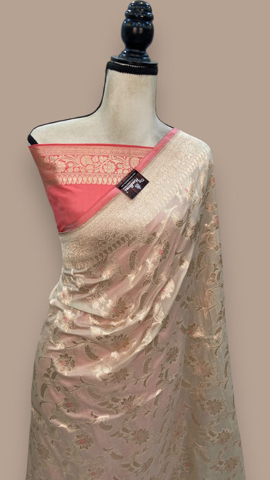 Pure Katan Silk Banarasi Handloom Saree - All over Jaal work with Meenakari