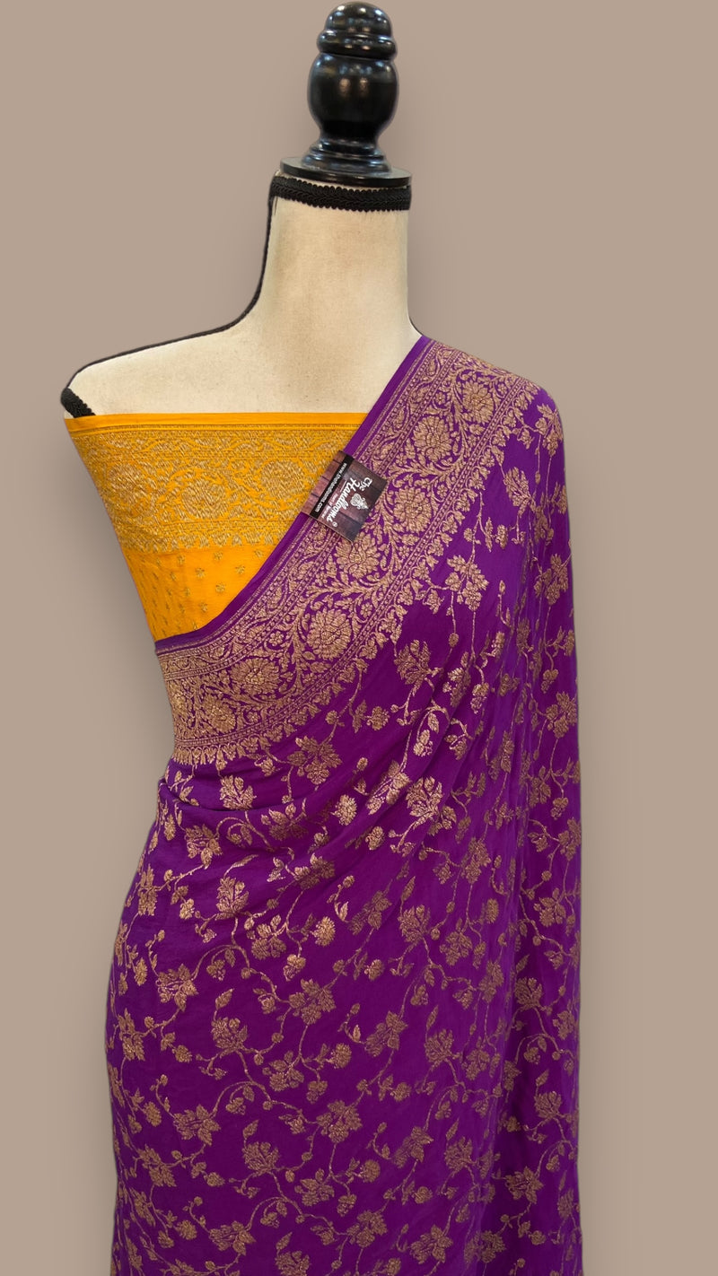 Khaddi Crepe Georgette Banarasi Saree -  Antique zari - The Handlooms