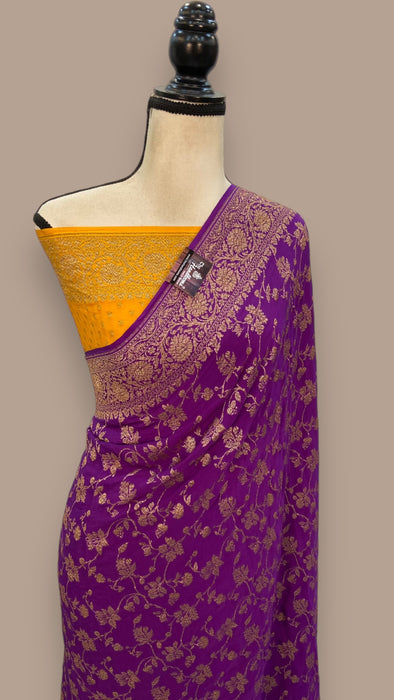 Khaddi Crepe Georgette Banarasi Saree -  Antique zari