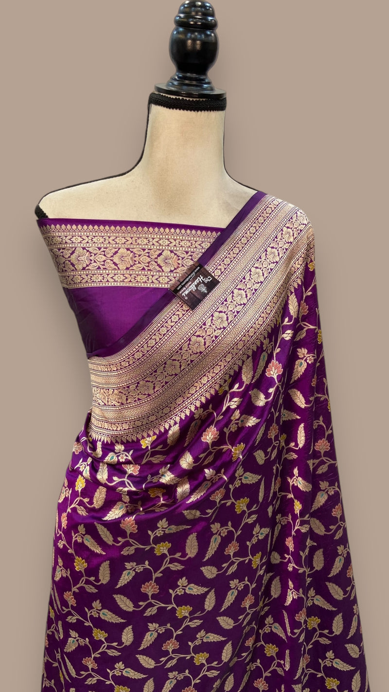 Pure Katan Silk Banarasi Handloom Saree - All over Jaal work with Meenakari - The Handlooms