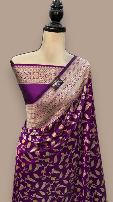 Pure Katan Silk Banarasi Handloom Saree - All over Jaal work with Meenakari