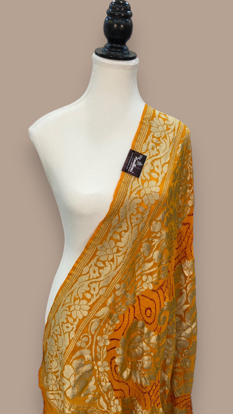 Pure Georgette Banarasi Bandhej Handloom Dupatta - The Handlooms