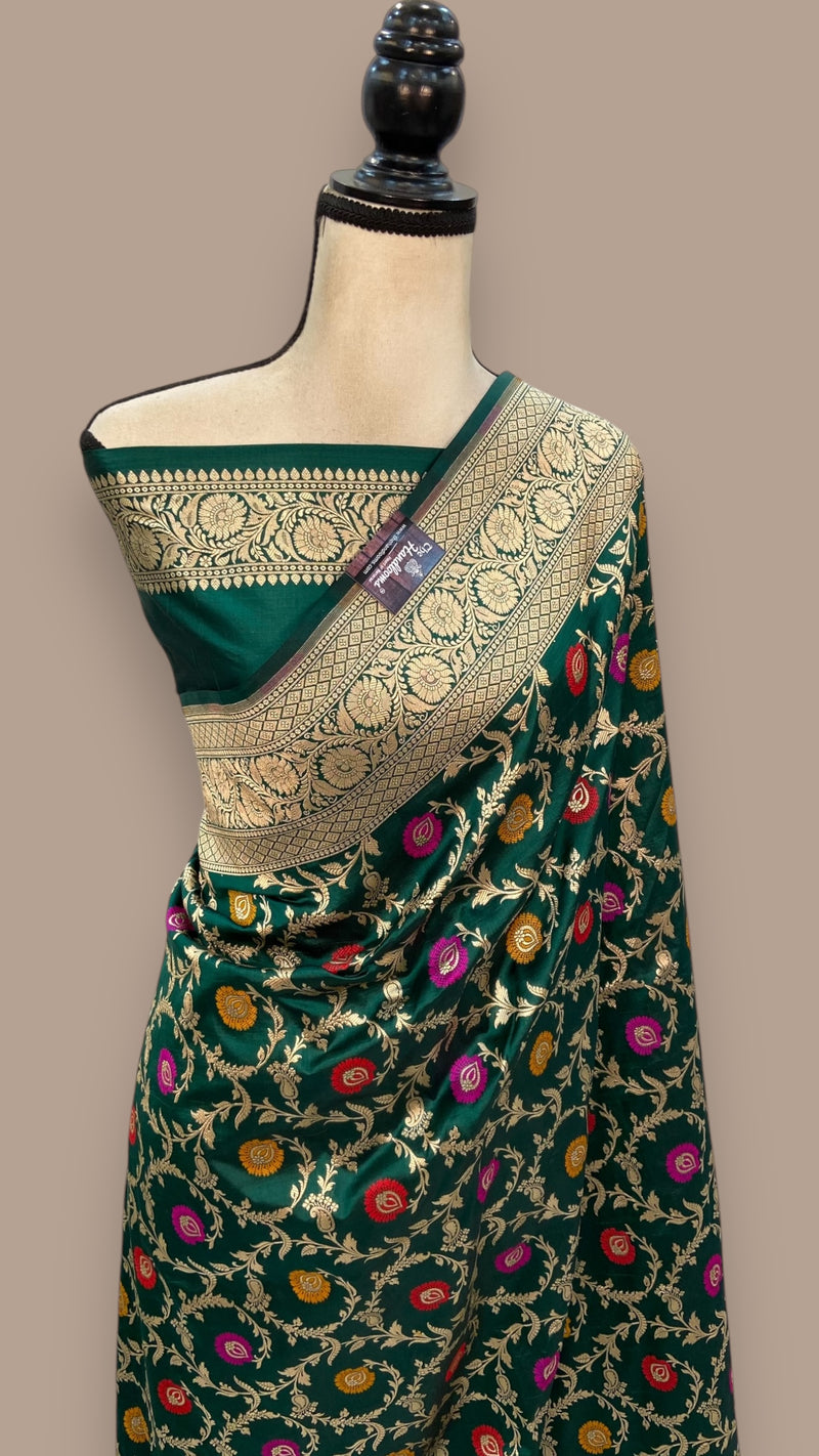 Pure Katan Silk Banarasi Handloom Saree - All over Jaal work - With Meenakari - The Handlooms