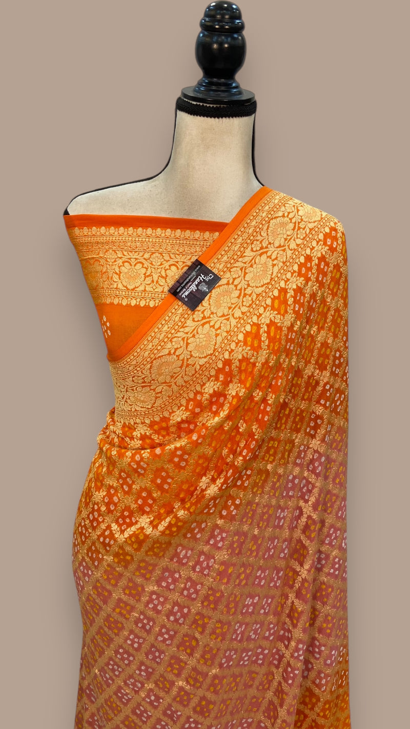 Pure Georgette Banarasi Bandhej Handloom Saree - The Handlooms