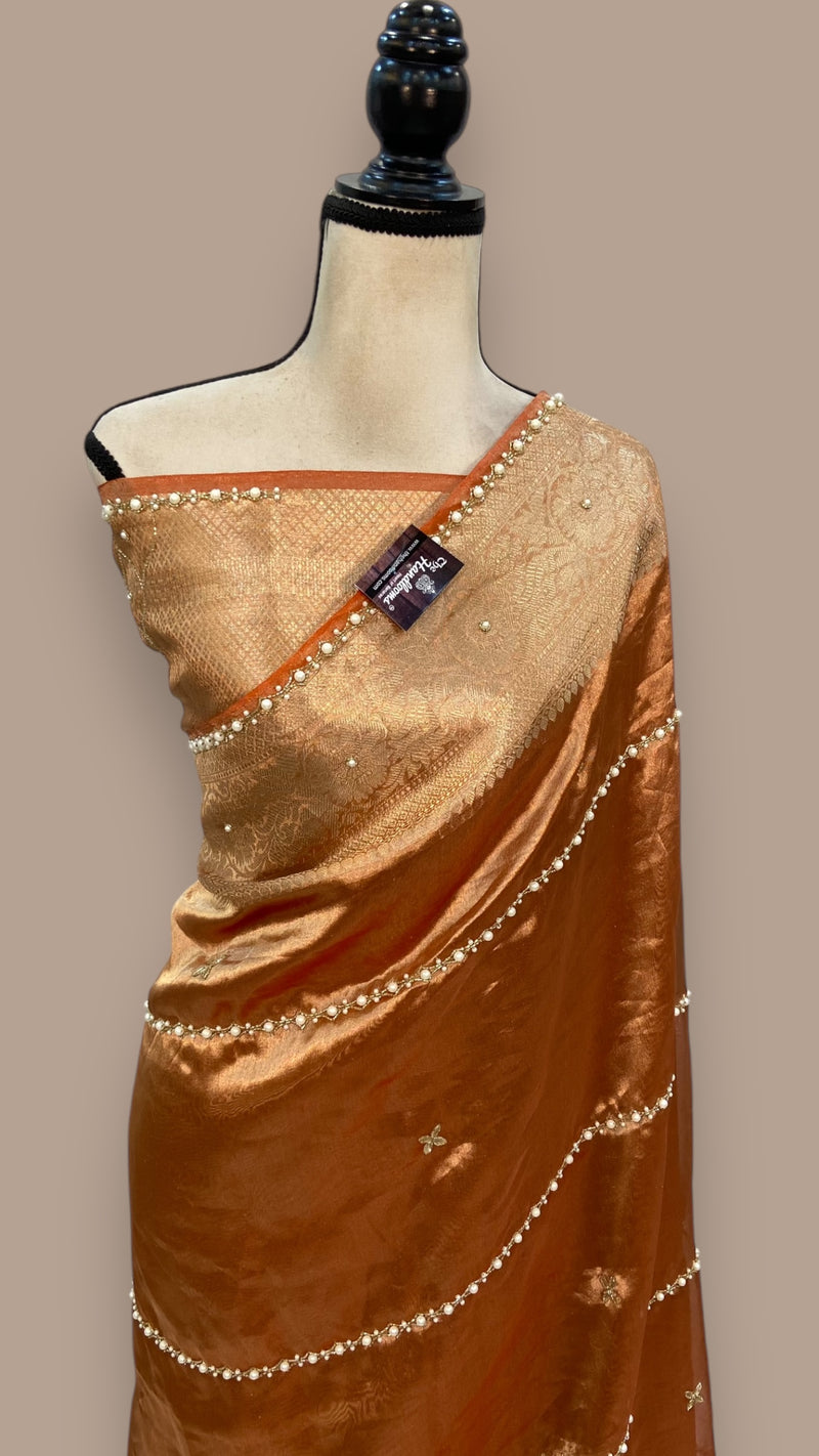 Pure Kora Tissue Handloom Banarasi Saree - Handwork - The Handlooms