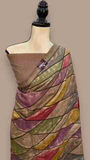 Pure Tussar Silk Handloom Banarasi Saree With Handprints - The Handlooms