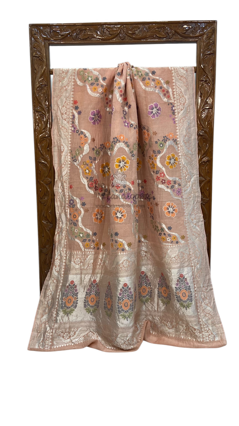 Tussar Georgette Handloom Banarasi Saree With Meenakari - The Handlooms