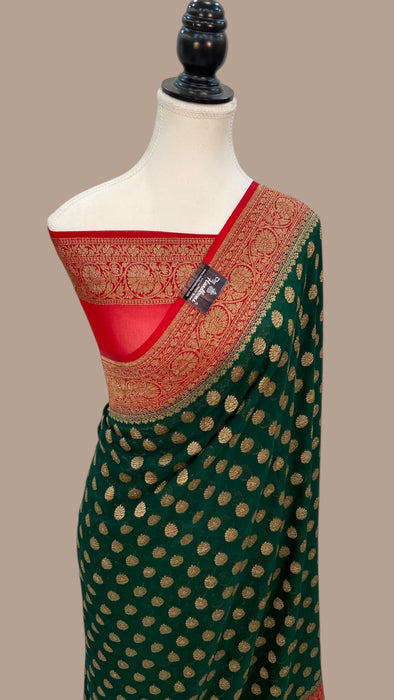 Khaddi Georgette Handloom Banarasi Saree -  Antique zari