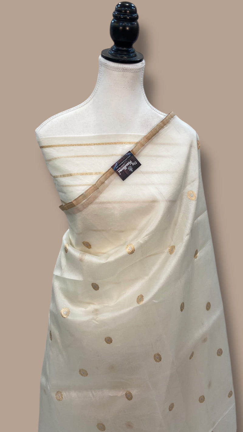 White Pure Kora Handloom Banarasi Saree - The Handlooms