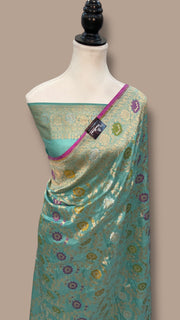 Pure Katan Silk Banarasi Handloom Saree - All over Jaal Work With Meenakari - The Handlooms