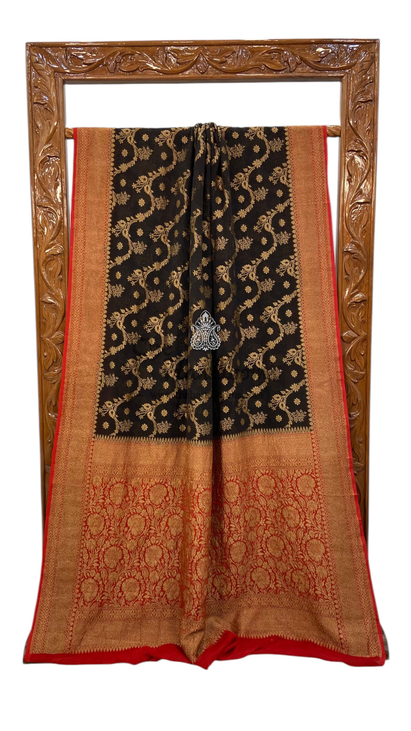 Khaddi Georgette Handloom Banarasi Saree - Antique Zari - The Handlooms