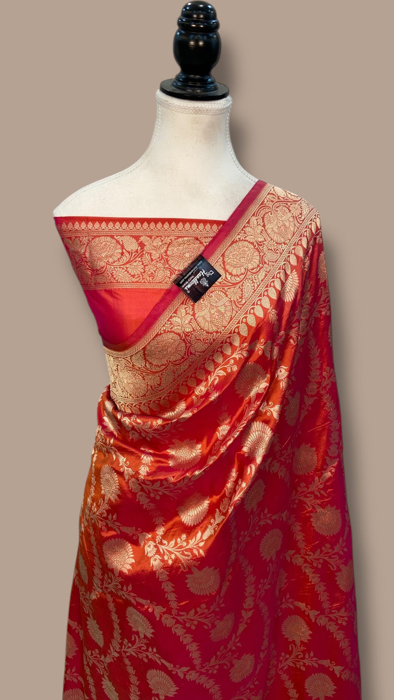 Pure Katan Silk Banarasi Handloom Saree - All over Jaal work - The Handlooms