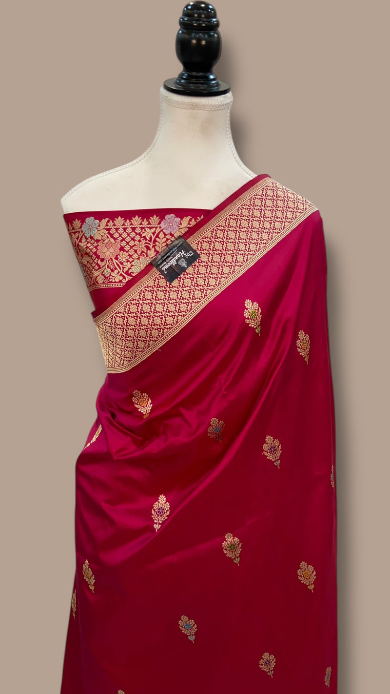 Pure Katan Silk Banarasi Handloom Saree - All over Sona Roopa Kadua motifs with meenakari in Border - The Handlooms