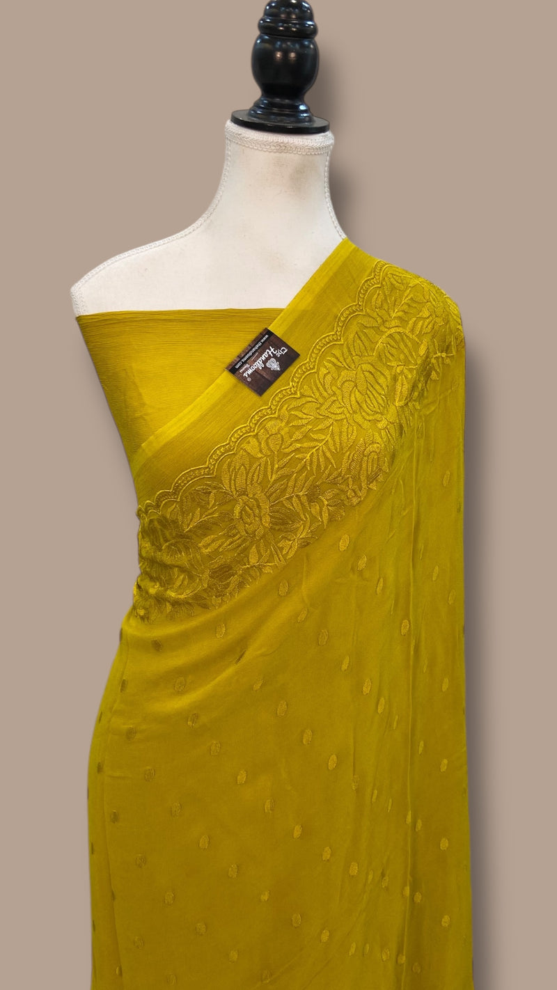 Pure Georgette Chikankari Handloom Banarasi Saree - The Handlooms