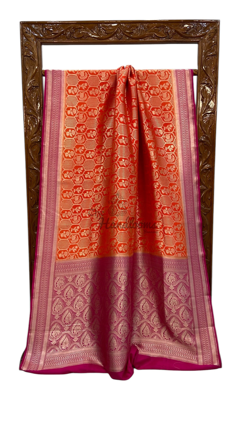 Pure Satan Silk Banarasi Handloom Saree - All Over Jaal  Work - The Handlooms