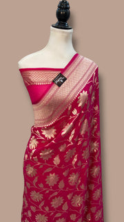 Pure Khaddi Georgette Handloom Banarasi Saree with water zari - The Handlooms