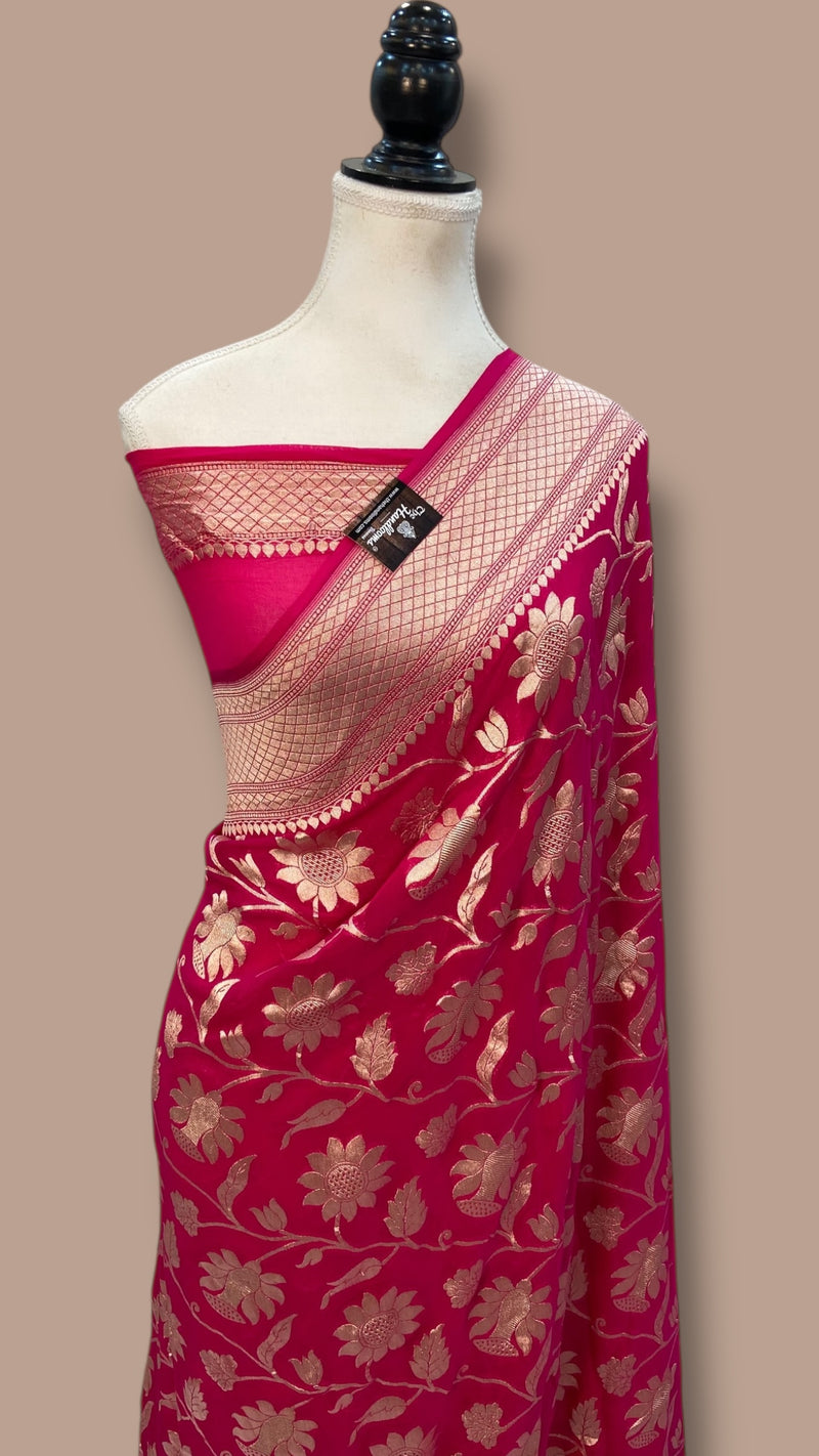 Pure Khaddi Georgette Handloom Banarasi Saree with water zari - The Handlooms