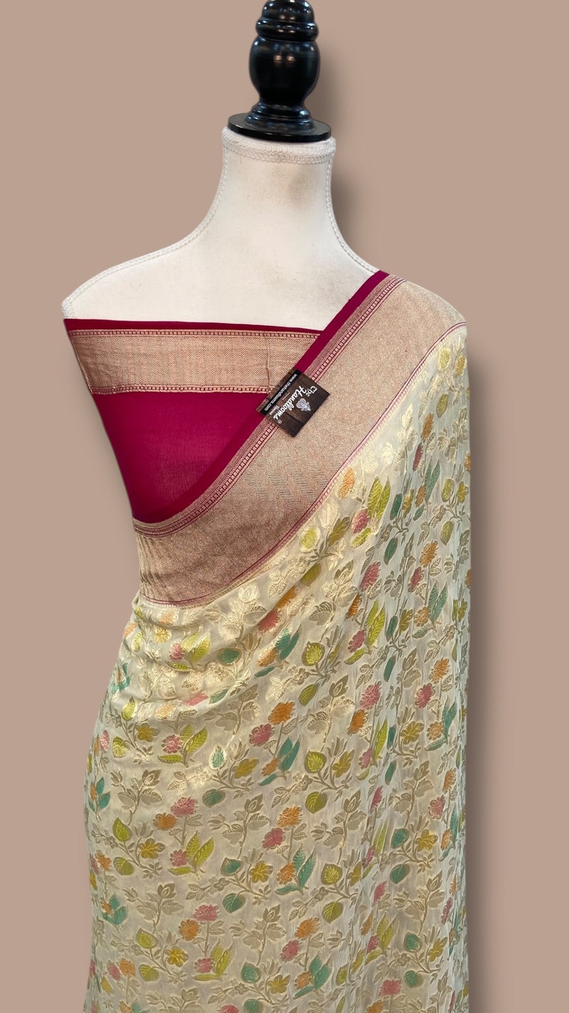 Pure Khaddi Georgette Handloom Banarasi Saree with water zari - The Handlooms