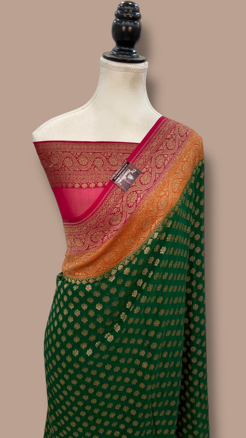 Pure Khaddi Georgette Handloom Banarasi Saree - Antique Zari - The Handlooms