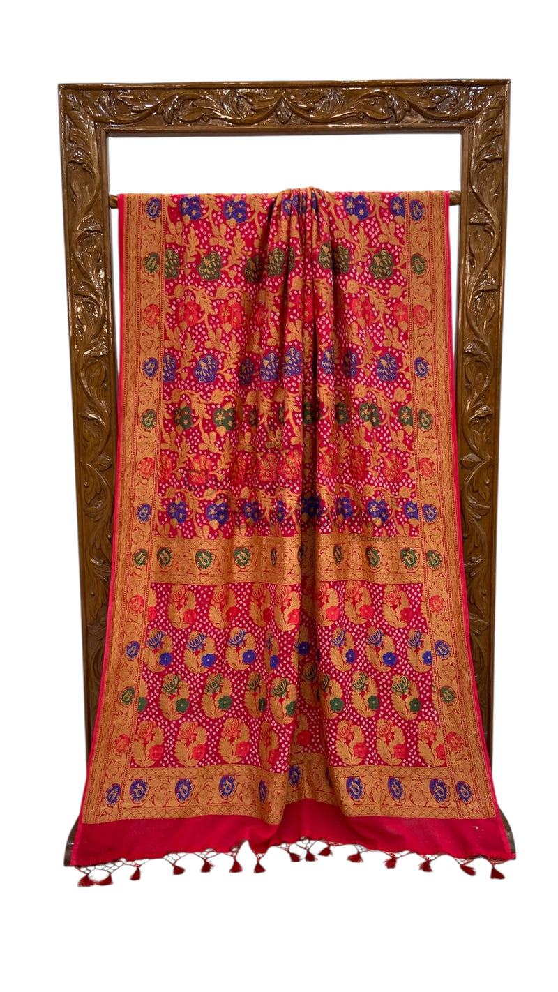 Pure Georgette Banarasi Bandhej Handloom Saree - With Meenakari Work - The Handlooms