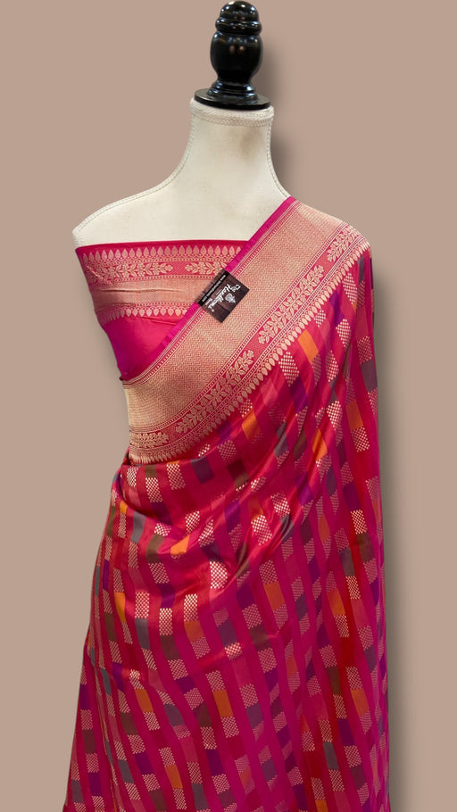 Multicolor Pure Katan Silk Banarasi Handloom Saree - All over Jaal Work With Rangkart - The Handlooms