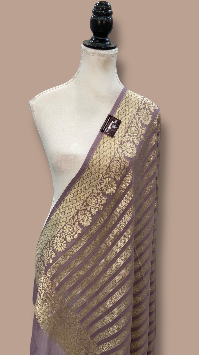 Pure Khaddi Georgette Dupatta - water zari - The Handlooms