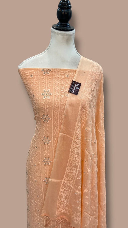 Pure Georgette Banarasi Chikankari Dress Material - The Handlooms
